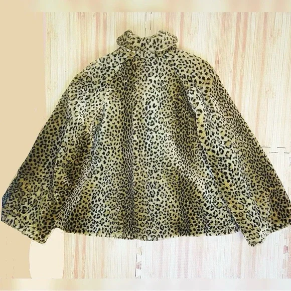 VINTAGE 90’s J. Percy for Marvin Richards Plush Leopard Faux Fur Swing Coat • L - Picture 9 of 12